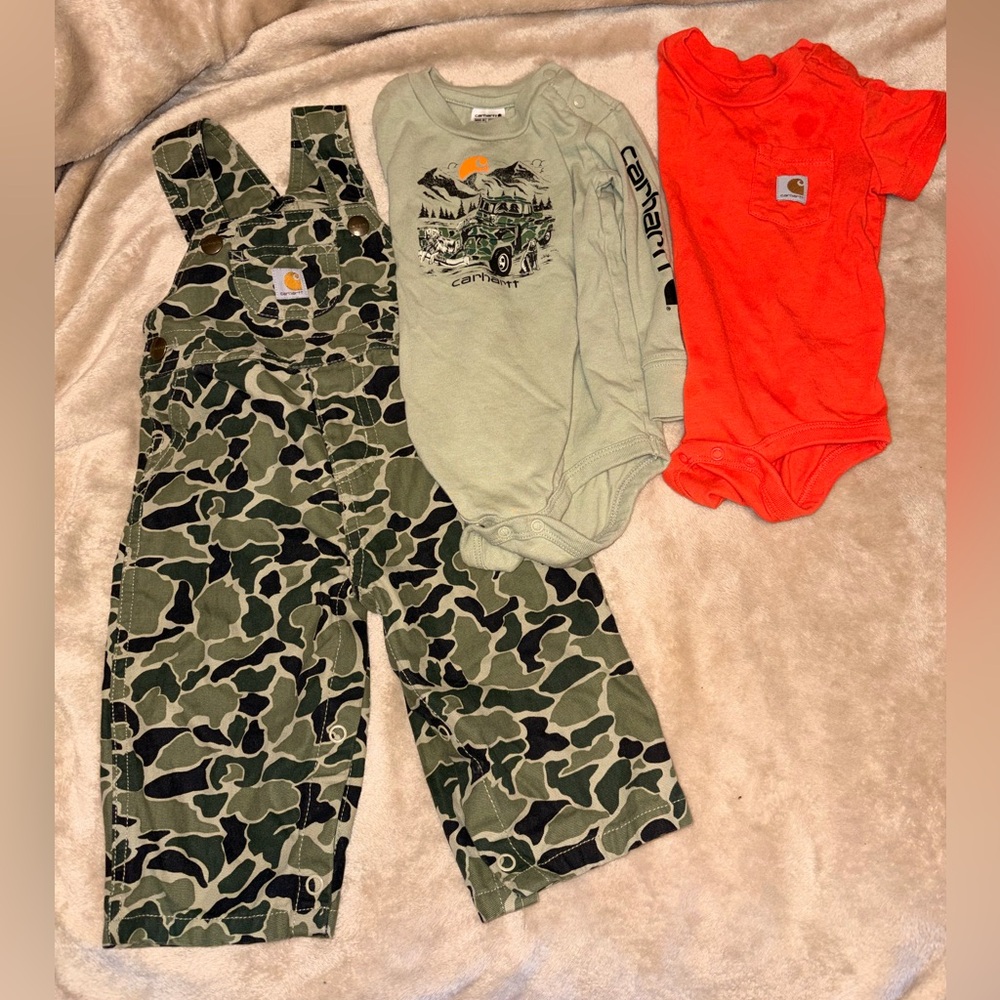 Carhartt Camo Overalls and Graphic Bodysuit Set